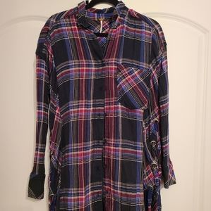 Free People plaid button down shirt/dress size XS
